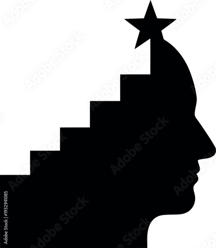 Silhouette Head with Staircase and Star Concept for Success, Achievement, and Personal Growth