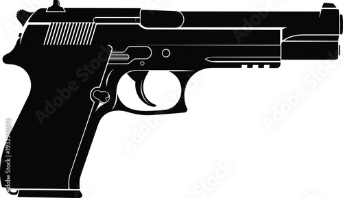 Semi Automatic Handgun Vector Illustration Featuring a Detailed Black Pistol Silhouette for Law Enforcement Security Defense and Tactical Military Designs