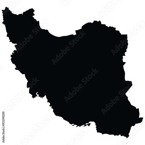 Black silhouette map of Iran, highlighting the geographic outline and national borders of this Middle Eastern country