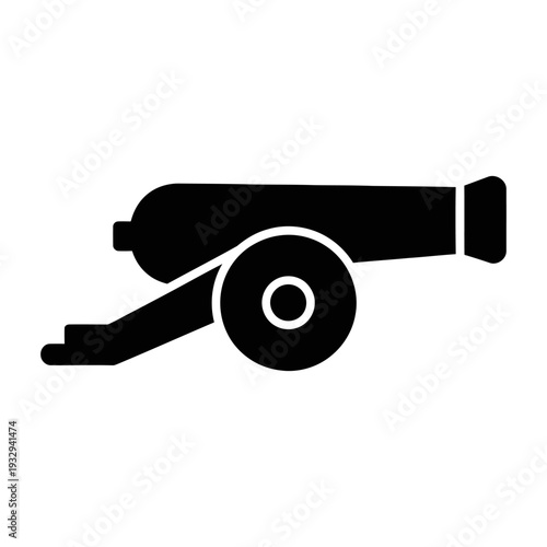 Black silhouette icon of a classic cannon on wheels