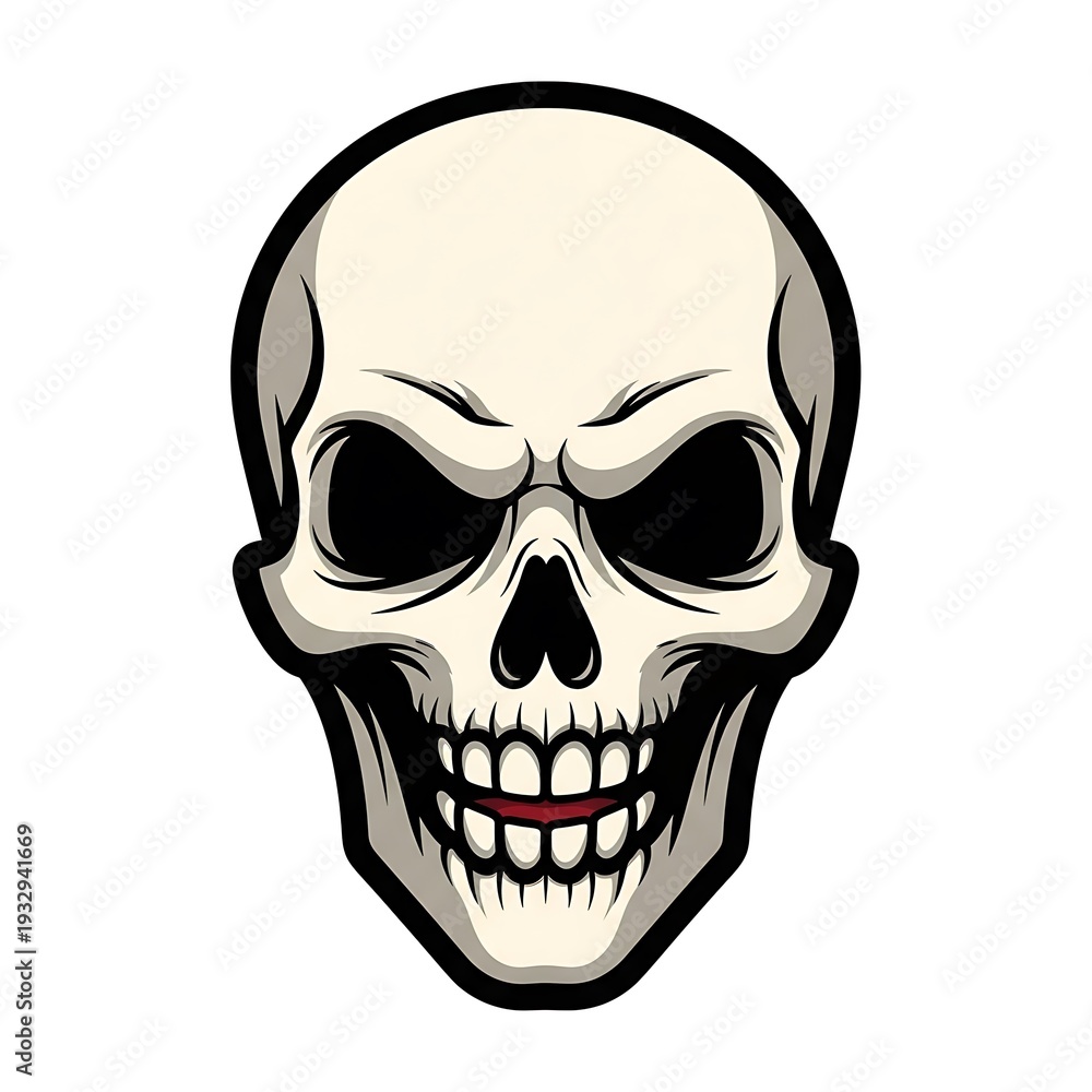 Fototapeta premium Cartoon Skull with Menacing Grin Illustration.