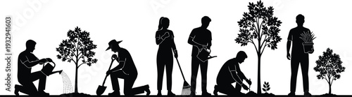 Diverse Group of People Planting Trees and Gardening Together to Promote Reforestation Environmental Conservation and Sustainable Community Nature Growth Activities