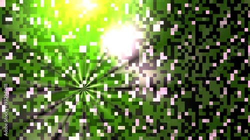 Abstract Pixelated Green and Yellow Light Burst.