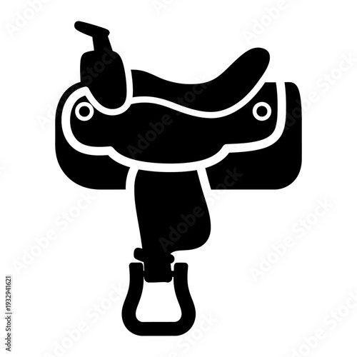 Western horse saddle icon in black silhouette style