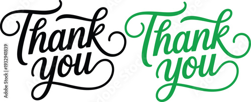 Black and Green Thank You Script Typography Set with Elegant Cursive Calligraphy for Wedding Stationery and Customer Appreciation