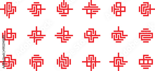 Collection of Red Abstract Geometric Symbols on White