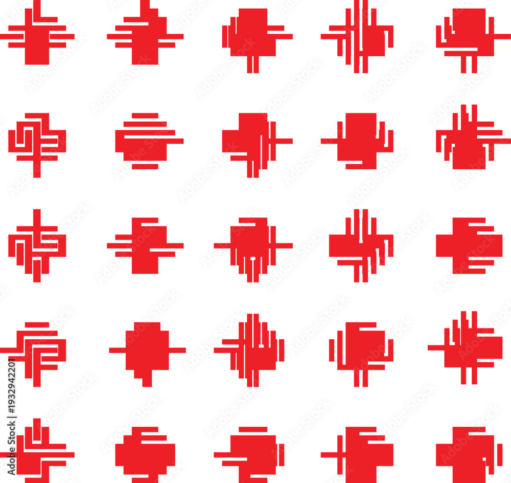 Fototapeta premium Twenty- Five Red Abstract Geometric Symbols on White Background