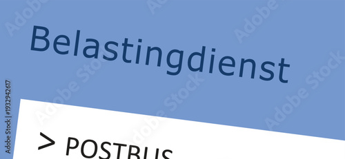 Cartoon Dutch tax letter. tax envelope on the doormat. Official letter in blue envelope of the Dutch tax authorities (Dutch: Belastingdienst). The Hague, Holland administration concept or VAT return