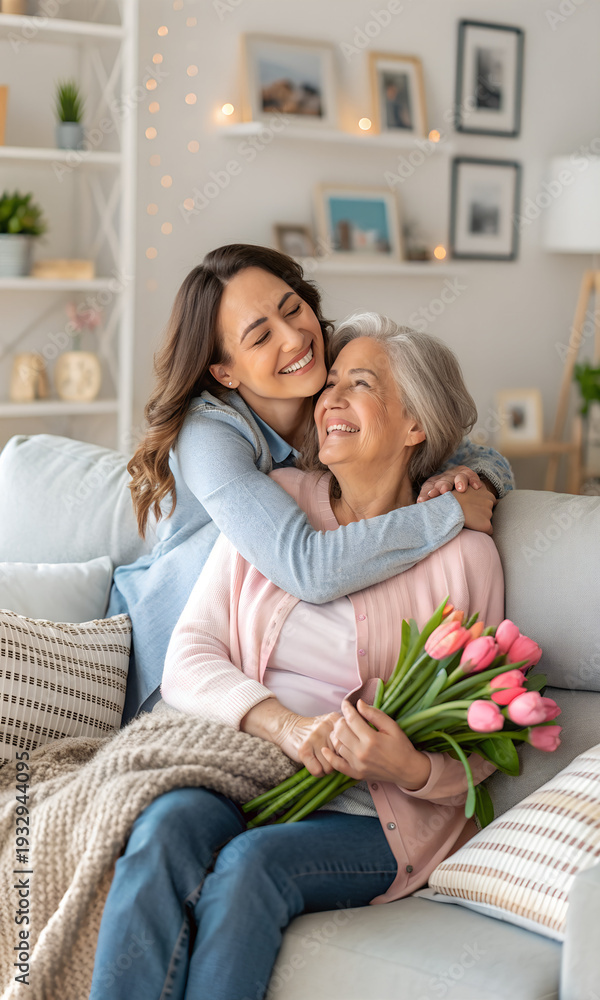 Fototapeta premium Mother and Daughter Enjoying a Warm Embrace at Home 