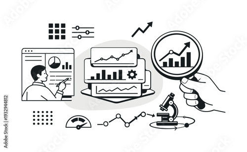 Modern minimal flat vector conceptual collage, crisp hard edges, consistent THIN outline stroke, rounded corners where needed,