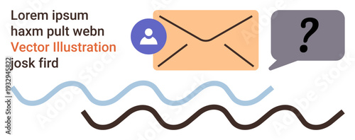 Communication, messaging, email services, customer queries, digital interaction, uncertainty. Envelope with person icon and speech bubble. Communication and messaging