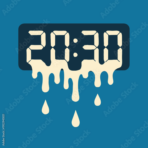 Earth Hour countdown digital clock melting like ice showing climate urgency