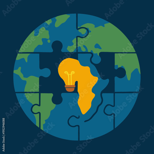 Earth globe as puzzle with one missing piece showing a light bulb symbolizing action needed