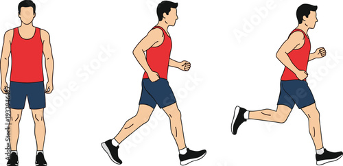Man walking and running poses vector illustration male fitness movement sequence sports training character isolated design