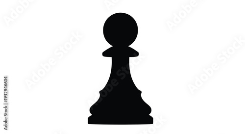 A striking black silhouette of a chess pawn stands out against a clean bright white background silhouette high quality