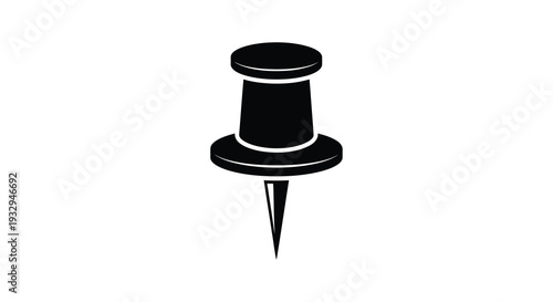A stark black push pin stands out against a white background presenting a simple yet striking silhouette high quality