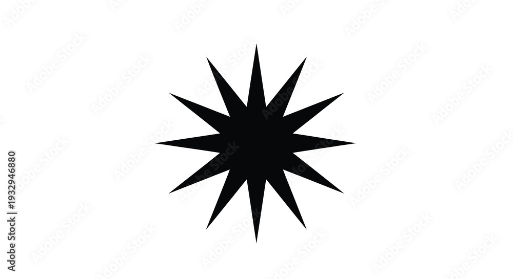 Fototapeta premium A striking black starburst shape dominates a white background creating a bold and minimalist graphic silhouette high quality professional