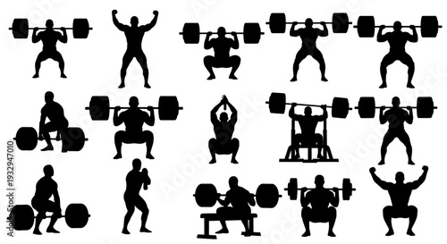 Silhouette Workout: A dynamic collection of silhouettes captures the essence of weightlifting, showcasing the strength, discipline, and dedication involved in the pursuit of physical excellence.