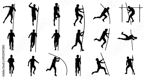Pole Vault Silhouette: A dynamic montage showcases the art of pole vaulting, capturing the athleticism and grace of the sport in striking silhouette form.
