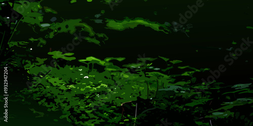 Dark abstract foliage with hints of light filtering through dense greenery
