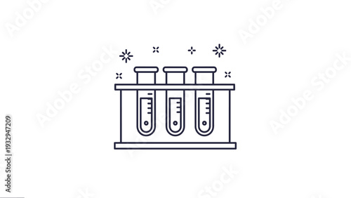 Science laboratory icon depicts three test tubes held in a rack with decorative sparkles to represent research and study.