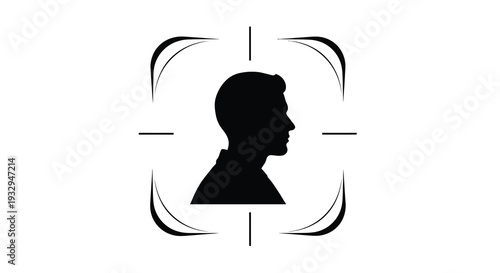 A striking black silhouette of a man s head is framed by curved lines and crosshair elements creating a focused aesthetic silhouette