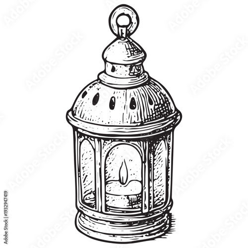 Vintage Sacred Lantern Engraving Illustration Religious Light Worship Spiritual Symbol