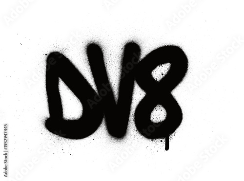 graffiti DV8 abbreviation sprayed in black over white