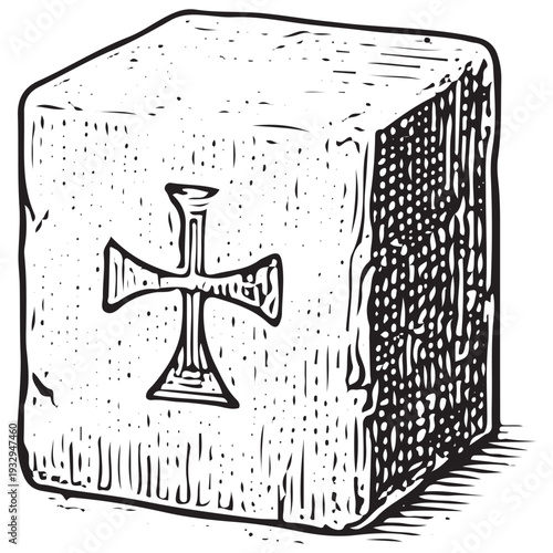 Vintage Sacred Cross Stone Engraving Illustration Christian Religious Worship