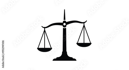 A stark black depiction of scales of justice symbolizes balance fairness and legal proceedings presented as a silhouette