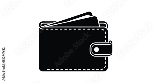 A simple black graphic depicts a closed wallet with visible card slots a flap and button closure silhouette