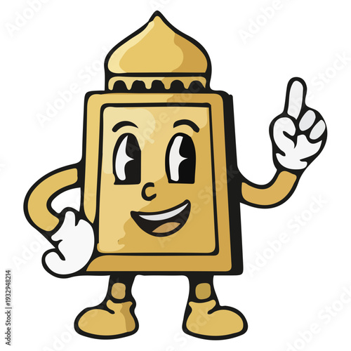 Retro Mascot Character Pointing Up Isolated