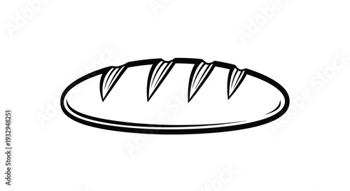 A detailed black and white illustration of a traditional baguette showcasing its crusty exterior and shape silhouette high quality professional modern