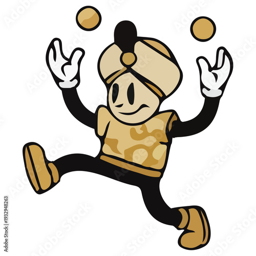 Cartoon Juggler Character in Turban Performing