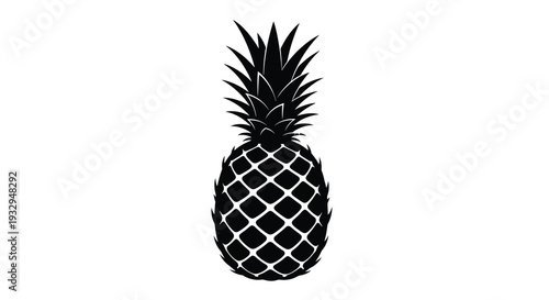 A striking black silhouette of a ripe pineapple with detailed textured scales and spiky leaves silhouette high quality professional