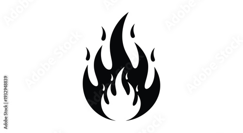 A striking black silhouette depicts a stylized abstract flame shape evoking energy and power silhouette high quality professional detailed