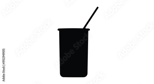 A minimalist stark black silhouette of a drinking glass with a straw conveying simplicity and modern design silhouette