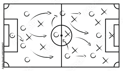 Hand draw strategy game, American football tactics, sketched gruge black marker, isolated on white backgroud, clipping path, design elements