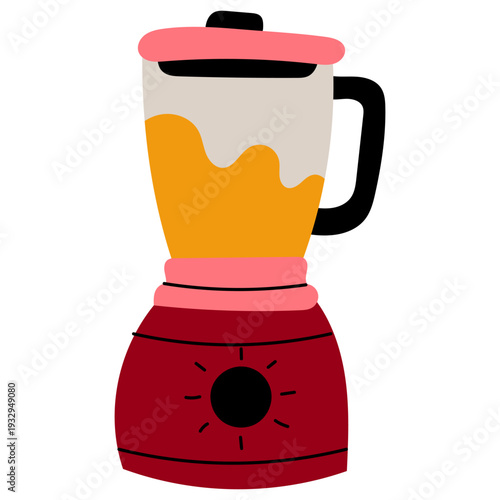 Flat vector illustration of kitchen blender with smoothie inside. Cartoon modern mixer appliance isolated on light background.