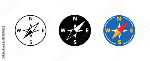 Route selection in progress depicted by a directional compass rose with needle and circular frame, same geometry aligned side by
