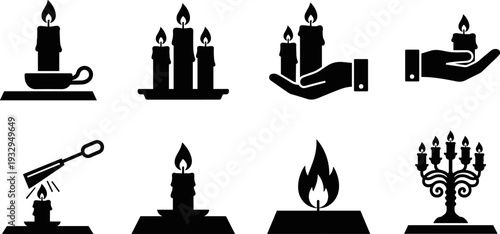 Collection of black candle icons representing different lighting and ceremonial uses