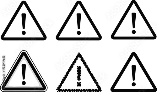 Warning triangle icon set vector illustration, caution sign alert symbol exclamation mark hazard collection