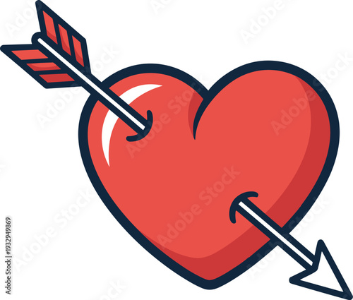 Red heart pierced by an arrow, symbolizing love and romance in a simple graphic style