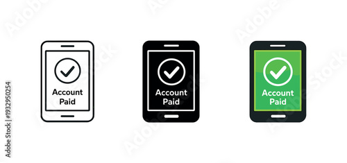 Home finance scene showing a smartphone displaying a paid account screen with simple confirmation symbol, same silhouette