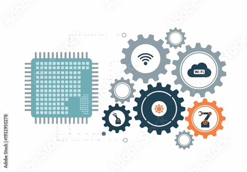 Digital Innovation and Technological Advancement with Microchip and Gear Systems