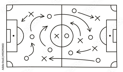 Hand draw strategy game, American football tactics, sketched gruge black marker, isolated on white backgroud, clipping path, design elements