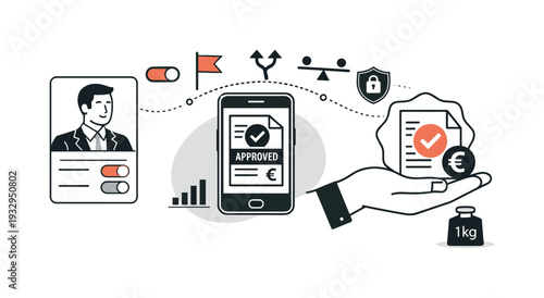 Modern minimal flat vector conceptual collage, crisp hard edges, consistent THIN outline stroke, rounded corners where needed,