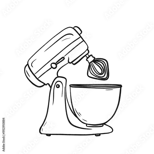 Kitchen stand mixer Line Art Clipart, Hand Drawn Baking Elements