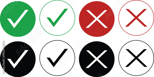 Check marks doodle set. hand drawn chalk checklist, checkbox, green tick and red cross signs in sketch style. charcoal pencil correct or incorrect symbols. crayon checkmarks, yes and no elements.