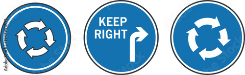 A set of road signs offering clear digital illustration of mandatory traffic control, guiding safe flow on roadways.